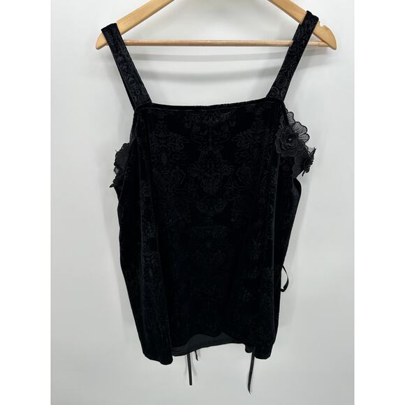 Rosegal Top 2X Black Velour Floral‎ Tie Whimsigoth Renaissance Witch Cosplay - Picture 2 of 8